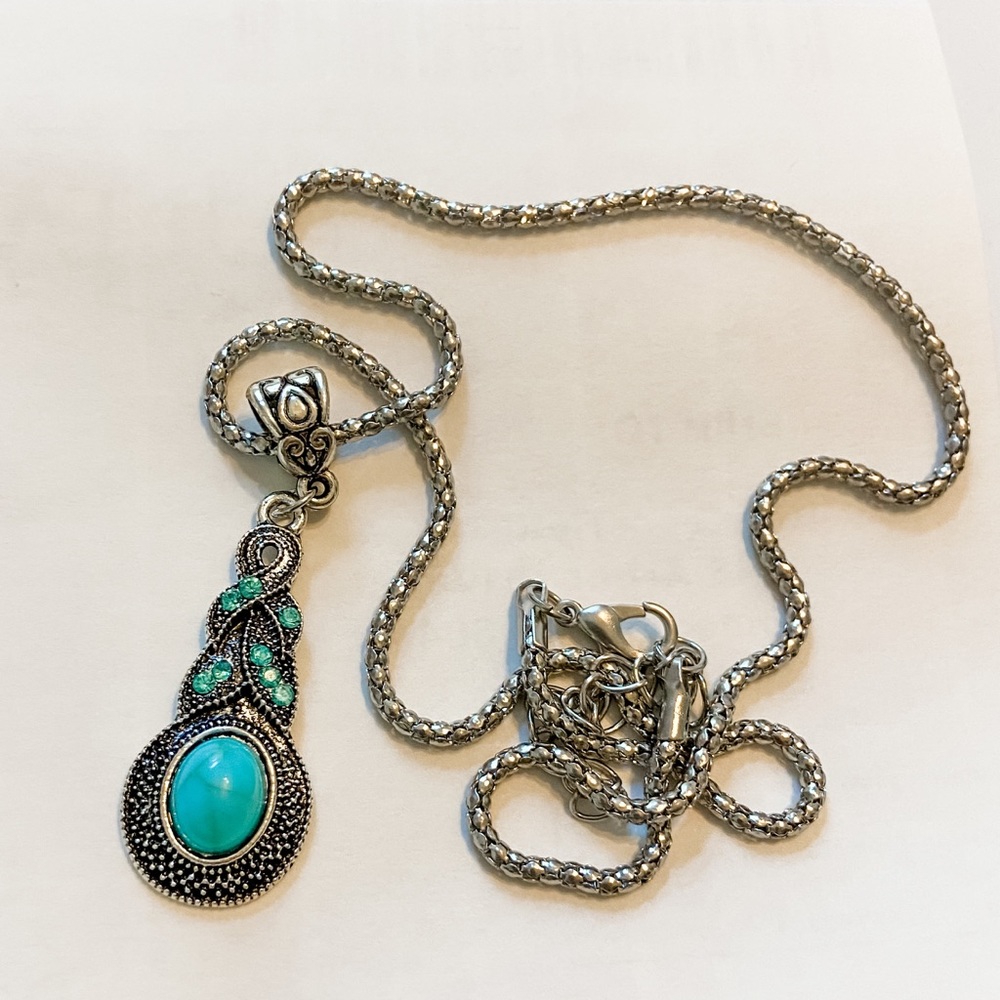 3 for $15 // Turquoise Pendent Silver Necklace